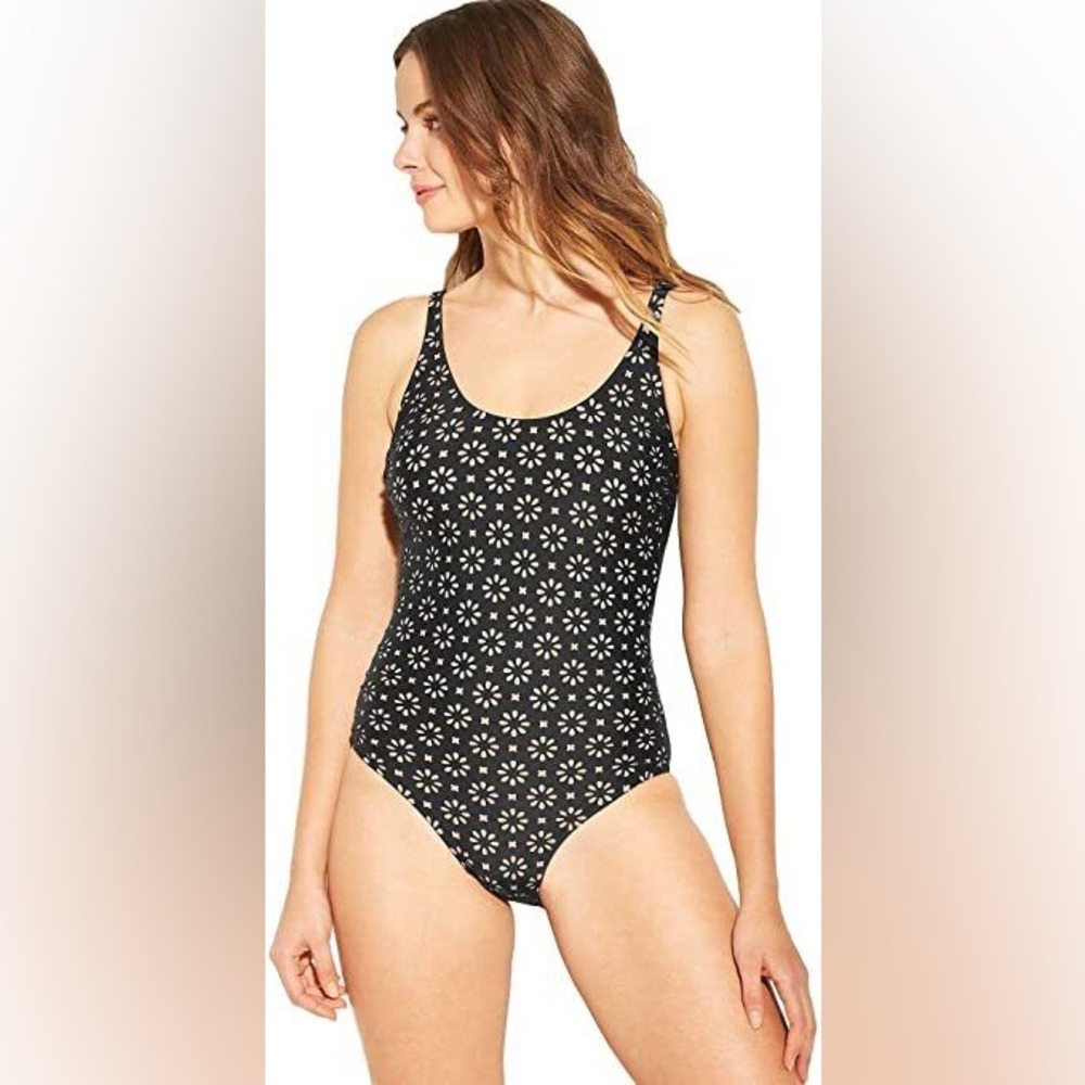 Jon Sol Women’s Size X-Small Black / Tan Laser Cut One Piece Bathing Swim Suit
